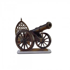 مجسم شكل مدفع رمضان مع قاعدة خشب